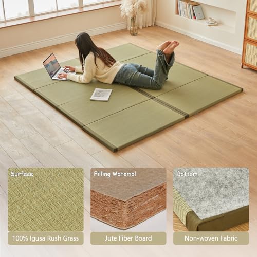 HAGiHARA Japanese Traditional Tatami Mat,35.4"x78.7"x1.2" Foldable Floor Mattress, Japanese Rush Grass Tatami Floor Mat for Meditation, Yoga