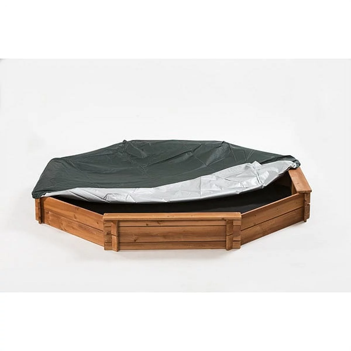 Octagon Wooden Cedar Sand Box W Seat Boards | Eco-Friendly Cover & Ground Liner | 84" X 78" x 9" | Easy DIY Assembly | Holds 800+ lbs of Sand |