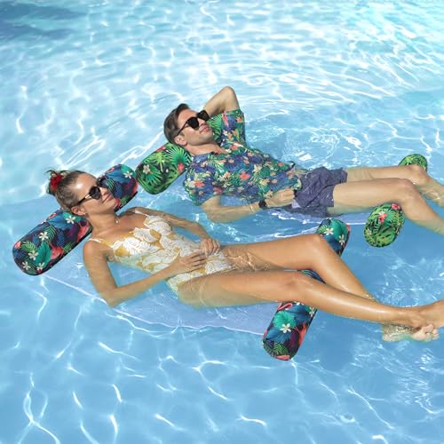FindUWill Fabric Pool Floats Hammock, XL, 2 Pack Inflatable Water Floaties 4-in-1 (Saddle, Lounge Chair, Drifter), Lake, Beach