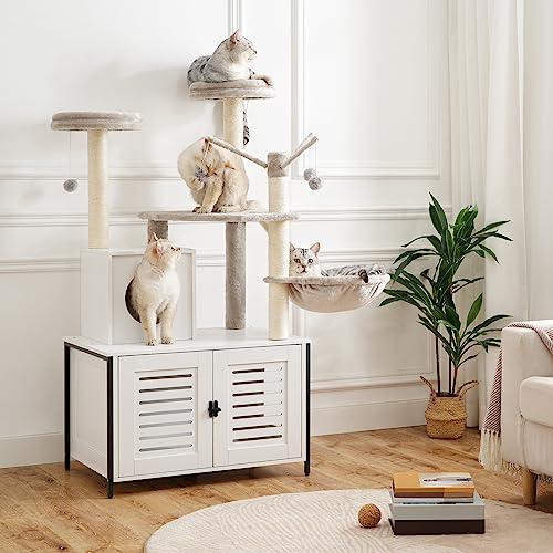 HOOBRO Cat Tree with Litter Box Enclosure, 27.6" L x 18.9" W x 52" H, All-in-One Wooden Cat Tower, Cat Furniture for Indoor Cats