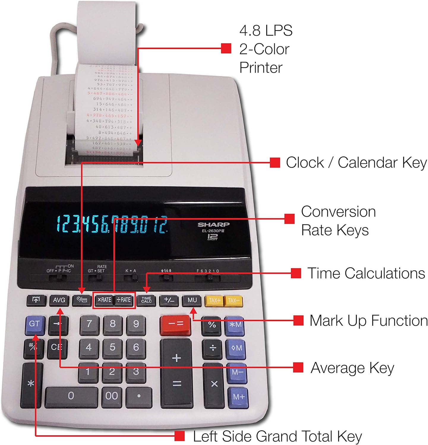 Sharp EL2630PIII 12 Digit Commercial Printing Calculator
