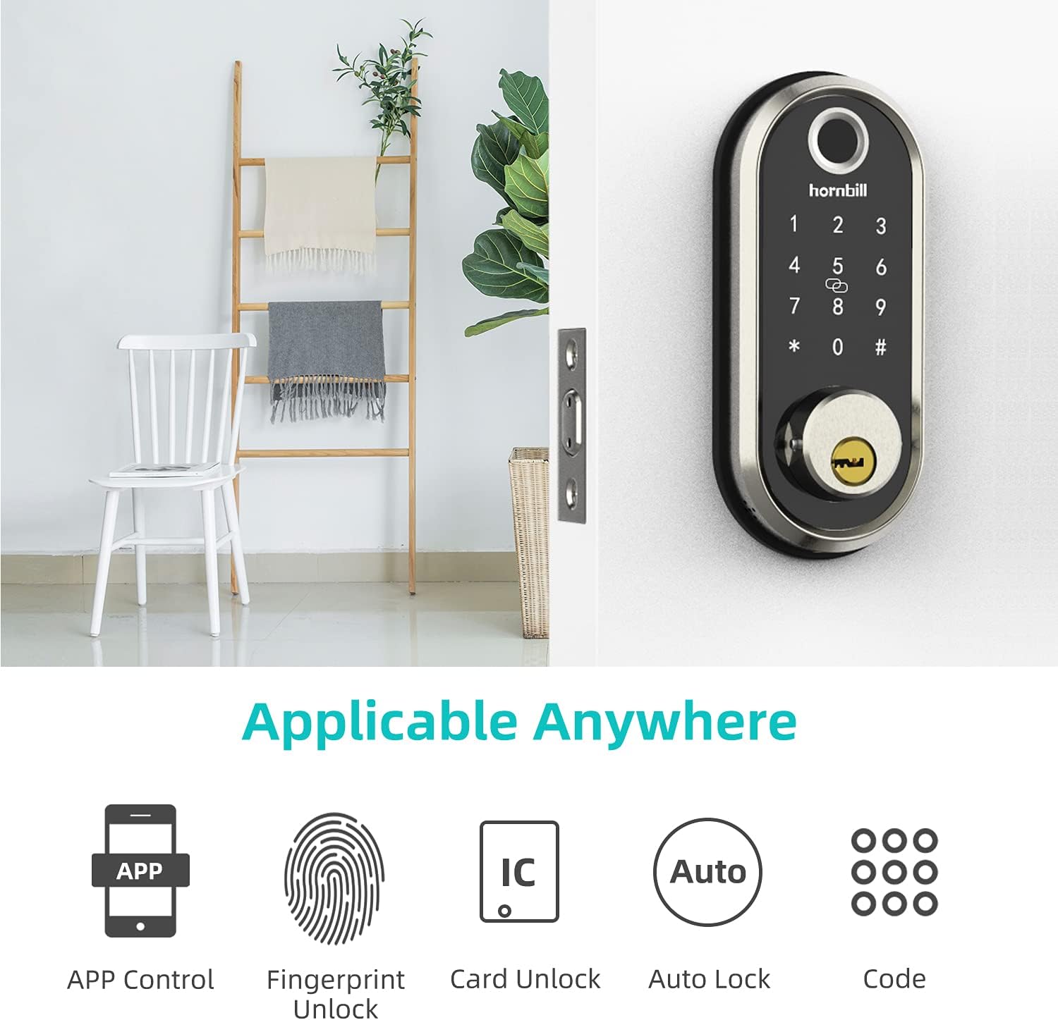 Smart Lock, hornbill Fingerprint Deadbolt Lock with Touchscreen Keypad, Keyless Entry Front Door Lock