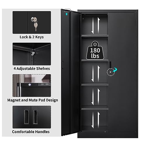 Metal Storage Cabinet, 72" H x 36" W x 18" D Locking Cabinet with Adjustable Shelves, Steel Storage Cabinets for Garage, Home, Office, Pantry (White)