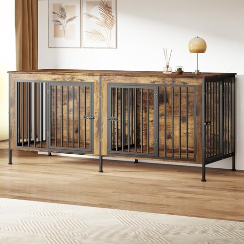 78 Inch Dog Crate Furniture for 2 Dogs,Extra Large Double Dog Kennel Furniture with Removable Divider, XXL Thick Wooden Dog Cage TV Stand