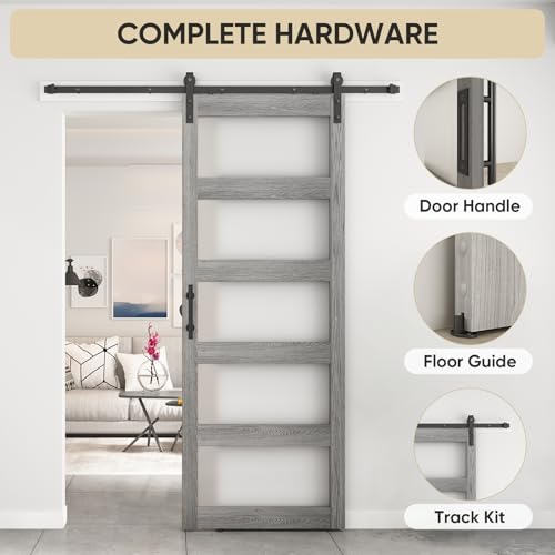 BARNSMITH 42in x 84in Glass Barn Door with 7FT Sliding Door Hardware Kit Included & Handle