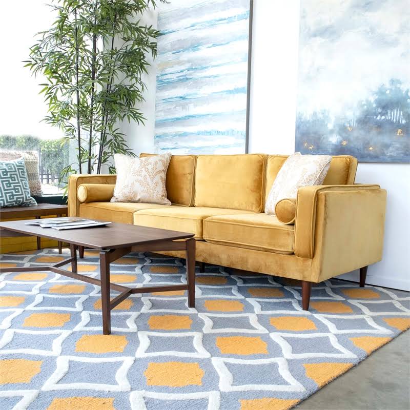 Ashcroft Mid Century Modern Hudson Gold Velvet Sofa 88x22