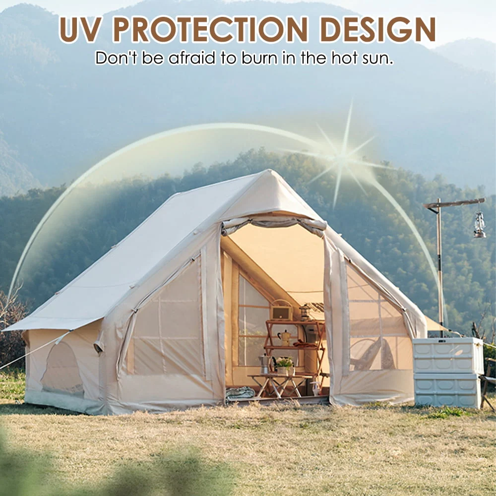Inflatable Tent House Air Tent Large Glamping Tent with Pump Easy Setup Waterproof Outdoor Oxford Air Tent 4 Seasons Windproof Tents for Family