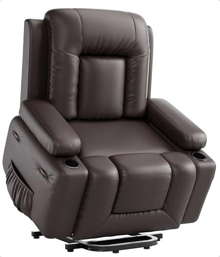 GarveeHome Power Lift Recliner Chair - Heat and Massage, Faux PU Electric Lift Recliner for Elderly & Mobility Impaired, Adjustable Back and Legs