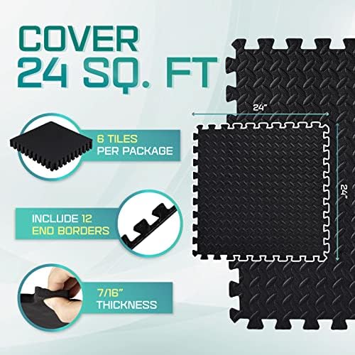 Yes4All 24SQFT-120SQFT Puzzle Exercise Mat for Home Gym, EVA Interlocking Foam Floor Tiles with Border for Workout Equipment