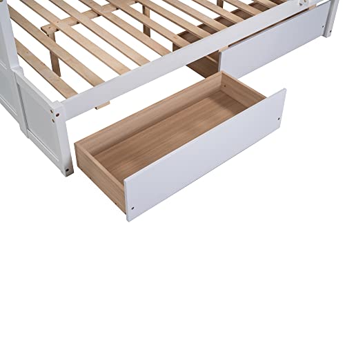Ball & Cast Twin-Over-Twin Bunk Bed with Twin-Size Trundle and 3 Storage Stairs,Wood Bunkbed w/Full-Length Guardrails,Slat Support