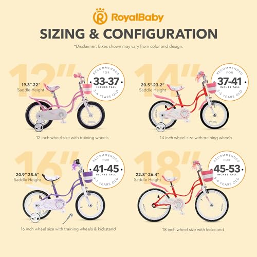 Royalbaby Princess Girls Kids Bike 12 14 16 18 20 Inch Children Bicycle with Basket for Age 3-12 Years