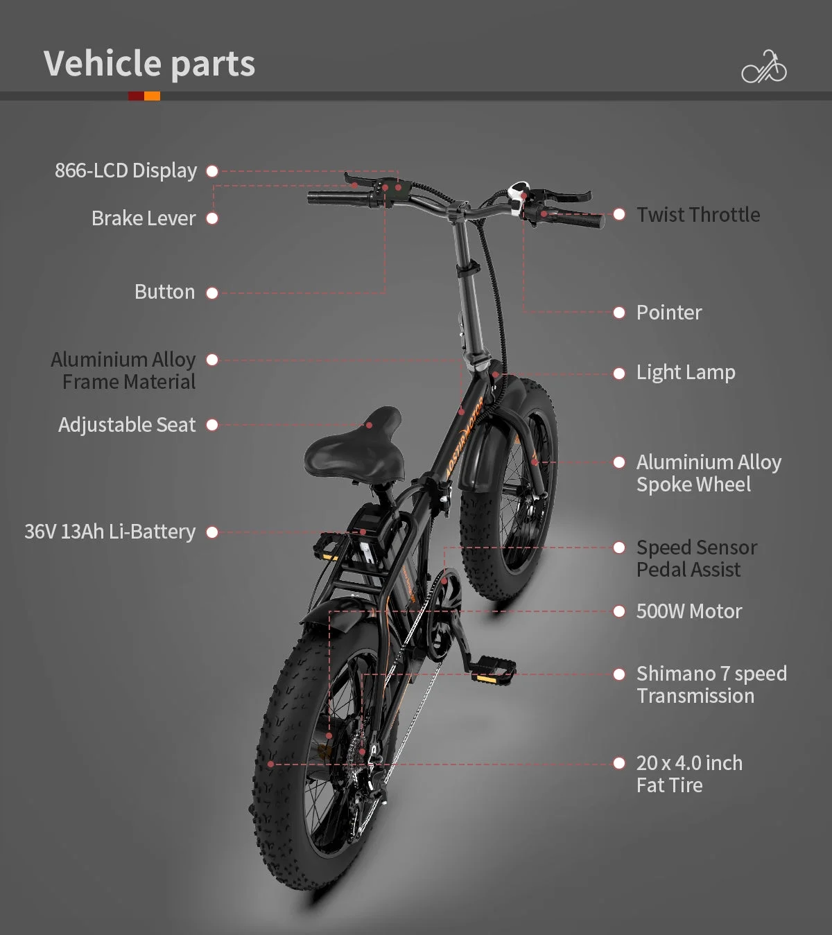 AOSTIRMOTOR Folding Electric Bike Ebike Bicycle 500W Motor 20" Fat Tire With 36V/13Ah Li-Battery Beach Snow Bicycle A20 - Curated Treasures Market