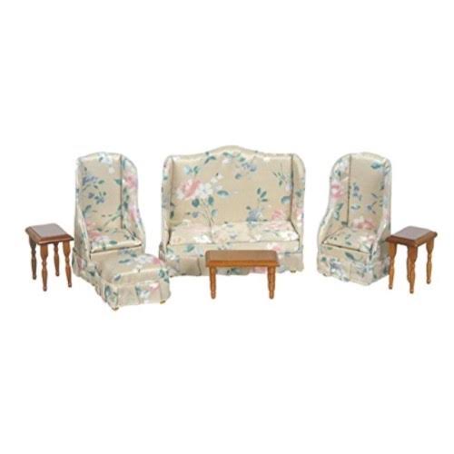 Dollhouse Miniature 1 12 Scale Walnut Floral 7 Piece Living Room Furniture Set