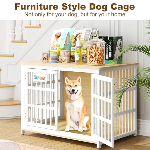 EasyCom 48"/42"/33" Dog Crate Furniture with Name Tag, Heavy Duty Dog Kennel Indoor for Large Dogs
