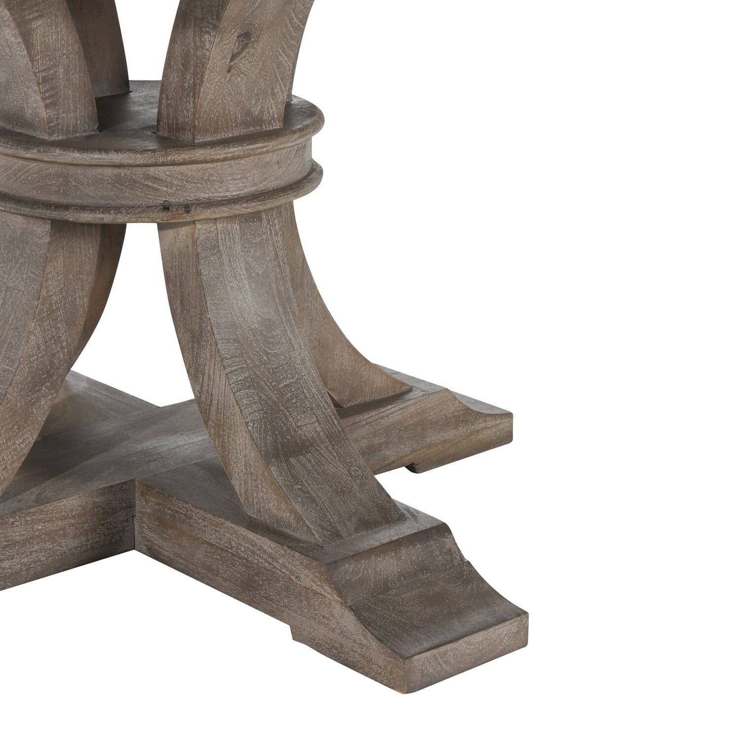 Benjara  60 in. Pedestal Handcrafted Classic Round Wood Dining Table - Gray & Brown
