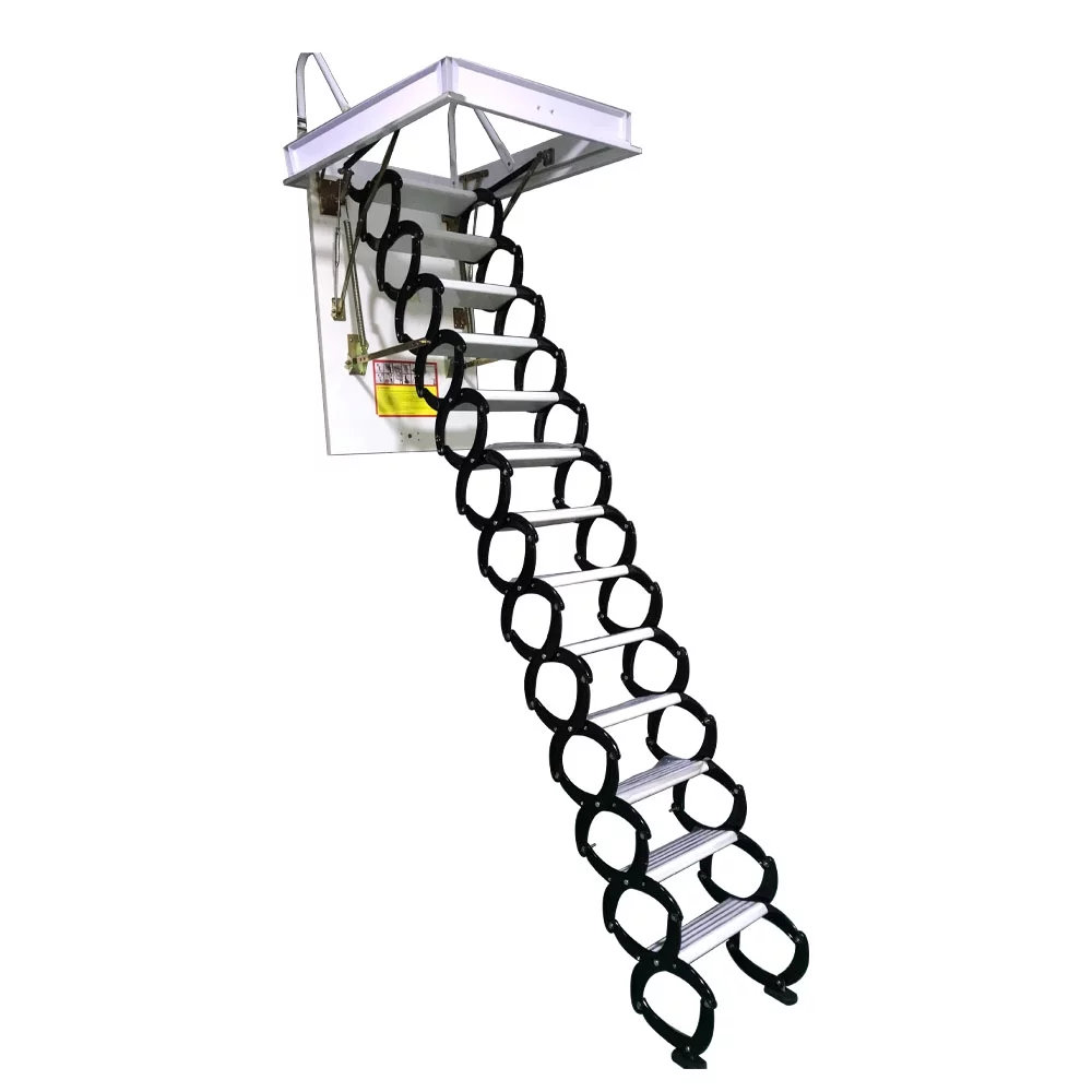 Techtongda Black and White Loft Wall Ladder Stairs Attic Ceiling Ladder Telescopic Folding Ladder 13 Steps Al-Mg Alloy
