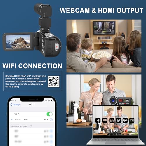 8K Video Camera Camcorder, 64MP IR Night Vision Vlogging Camera, 18X Zoom WiFi Digital Touch Screen Camcorder for YouTube with 32G SD Card