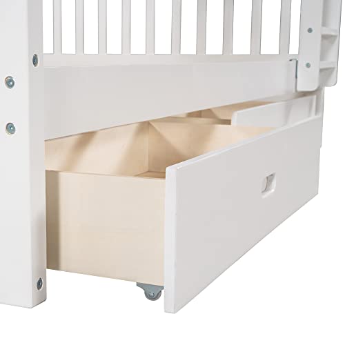 SOFTSEA Twin Over Full Bunk Bed with Slide, Solid Wood Bunk Beds with Stairs for Kids