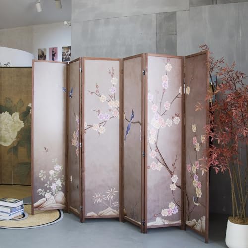 6 Panel Room Divider Screen,Double Faced Room Divider Folding Wall Divider for Room Separation,Mountains and Waters Landscape,67" H x 94.5" W