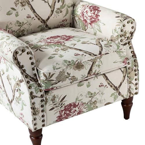 HULALA HOME Modern Wingback Accent Chair with Wood Legs & Removable Cushion, Comfy Upholstered Armchair with Nailhead Trim