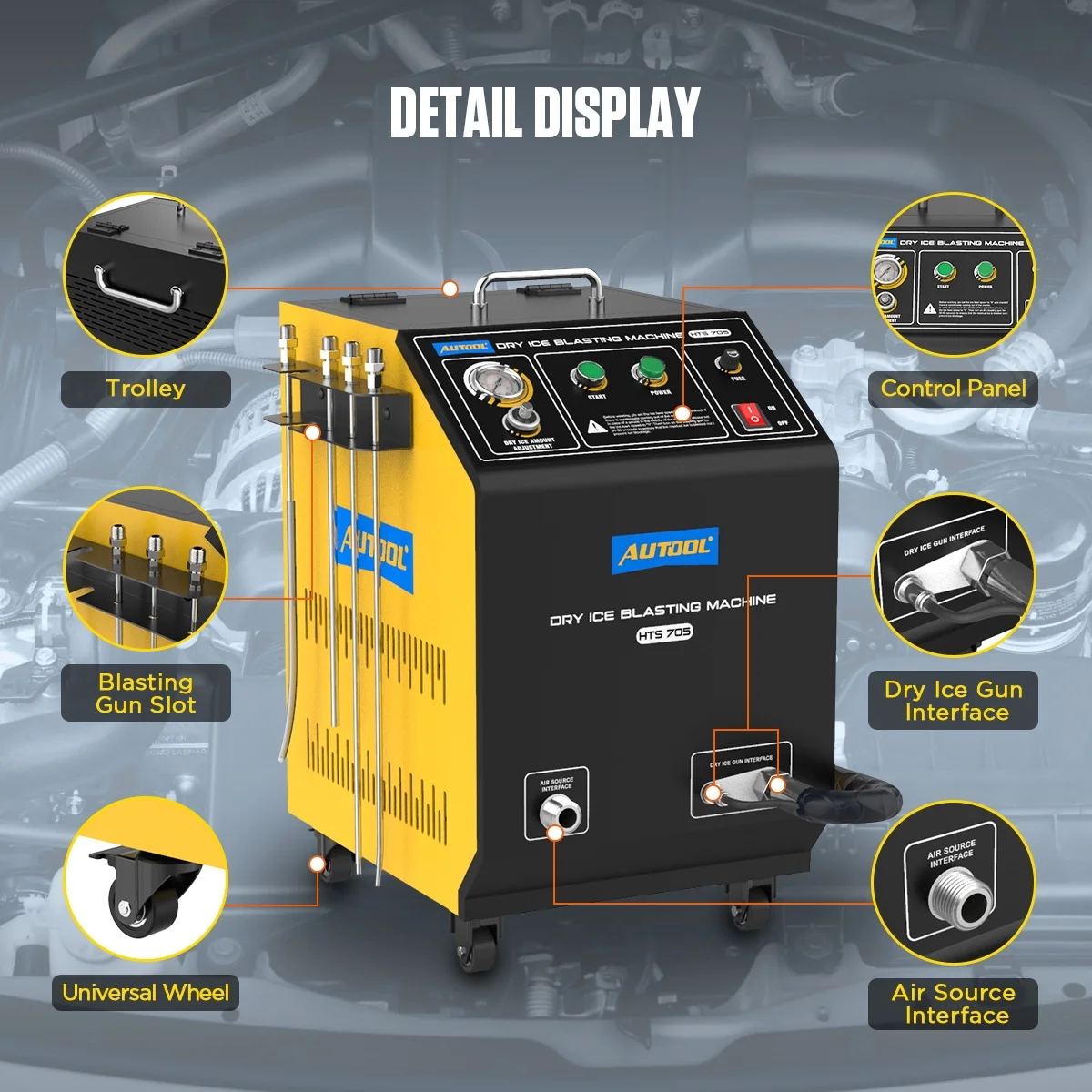 AUTOOL HTS705 Automotive Dry Ice Blasting Cleaning Machine Car Engine Carbon Deposit Cleaning Exhaust Pipe Cleaner 110V/220V Dry Ice Cleaning Machine