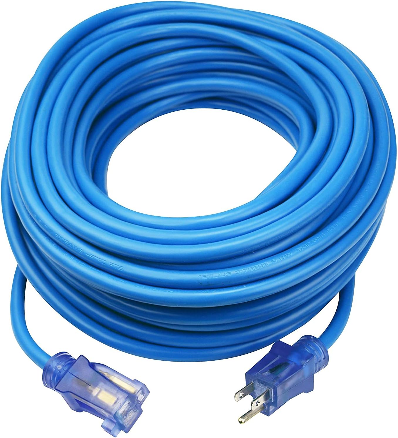 Clear Power 50 ft 3 Outlet Heavy Duty Outdoor Extension Cord 12/3 SJTOW, Yellow, Water & Weather Resistant Flame Retardant, Power Indicator Light
