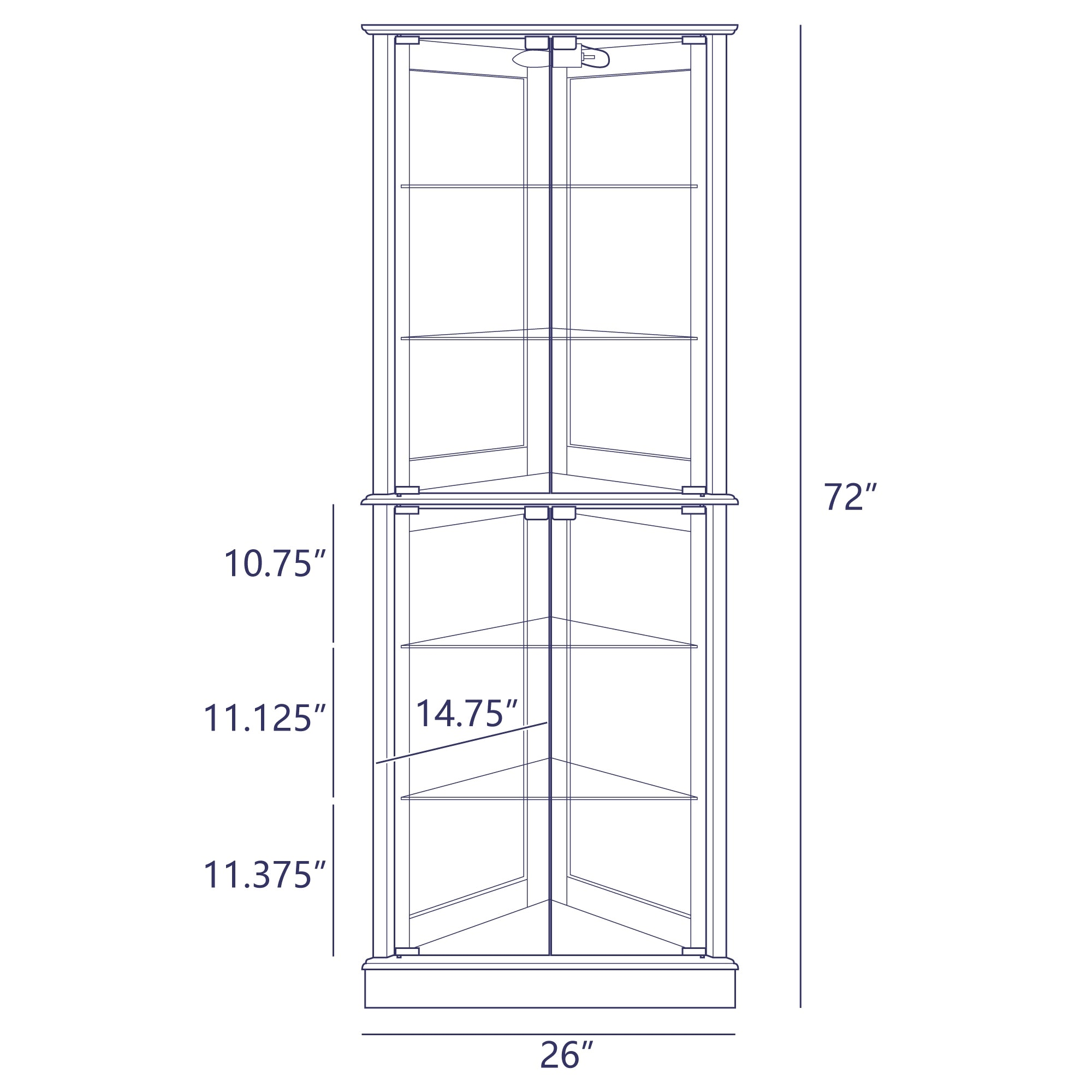 Belleze Woody Lighted Corner Curio Cabinet Tempered Glass Door 6 Shelves, Cherry