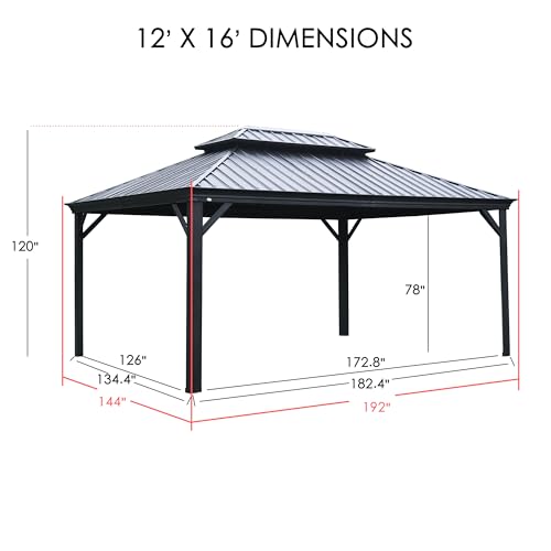Kozyard Apollo 10’x12’ Hardtop Gazebo, Wooden Coated Aluminum Frame Canopy with Galvanized Steel Double Roof