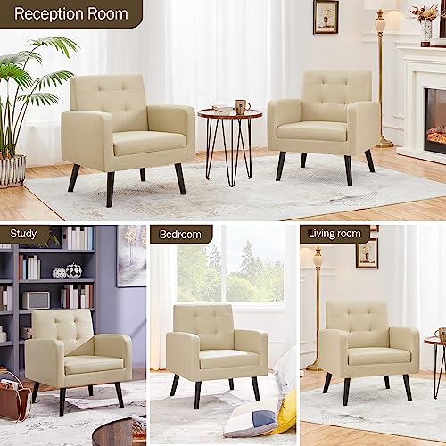Yaheetech Mid-Century Accent Chairs, PU Leather Modern Upholstered Living Room Chair