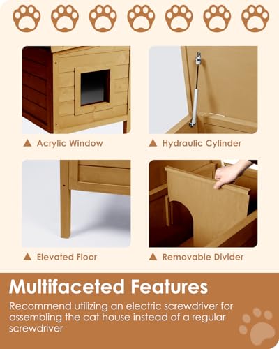 Ivy&Lane Outdoor-Cat-House | Insulated-Feral-Cat-Shelter | Weatherproof | for Winter | Foam & Wood | Large | for Multiple Cats | Fold-up Stair |
