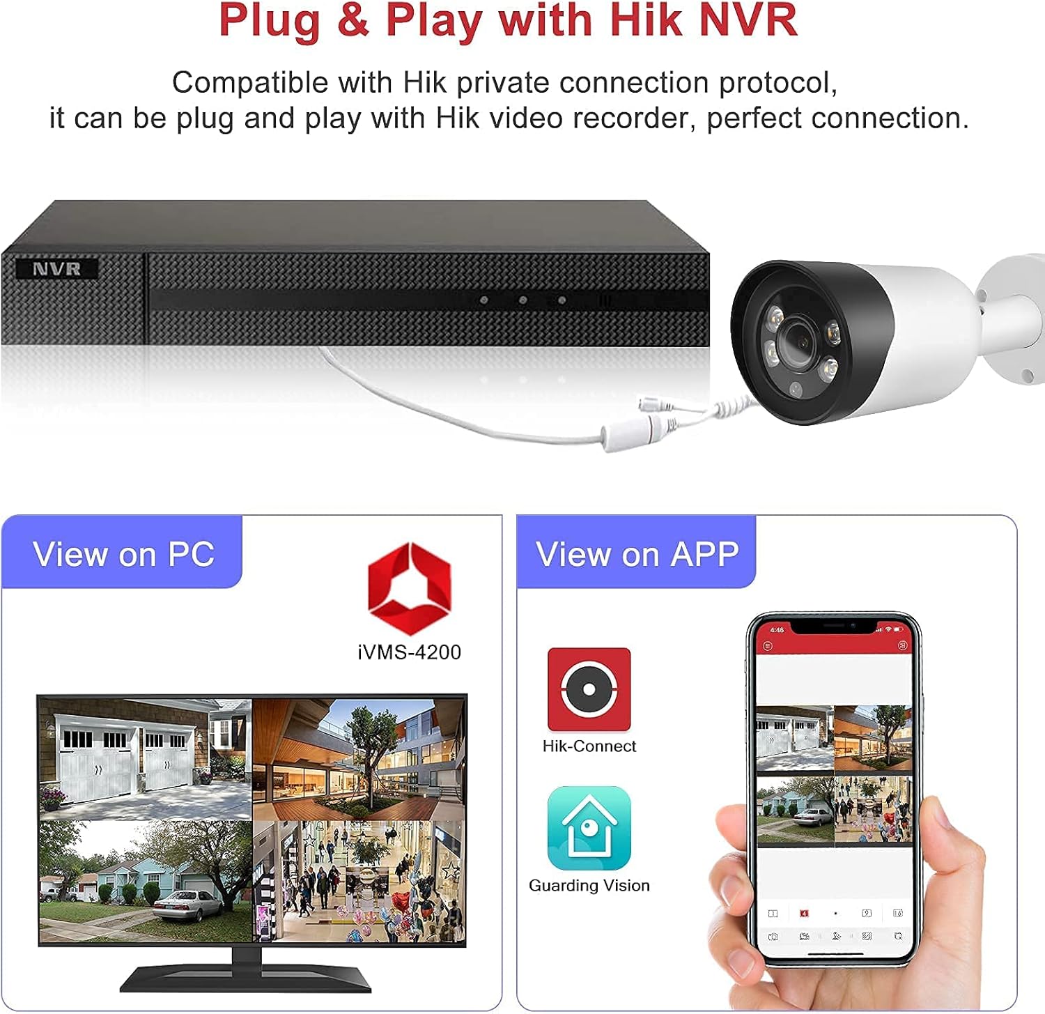 8MP Colorvu Camera Outdoor, Compatible for Hikvision, 2.8MM Lens with Full Color Night Vision, Built-in Mic, Smart Motion Detection