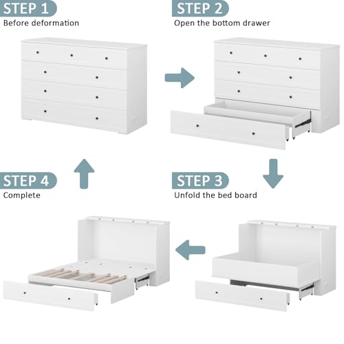 Queen Murphy Bed with Storage & Charging Station, Murphy Cabinet with Foldable Panel, Noisy Free, for Guest Bedroom, Living Room, Office