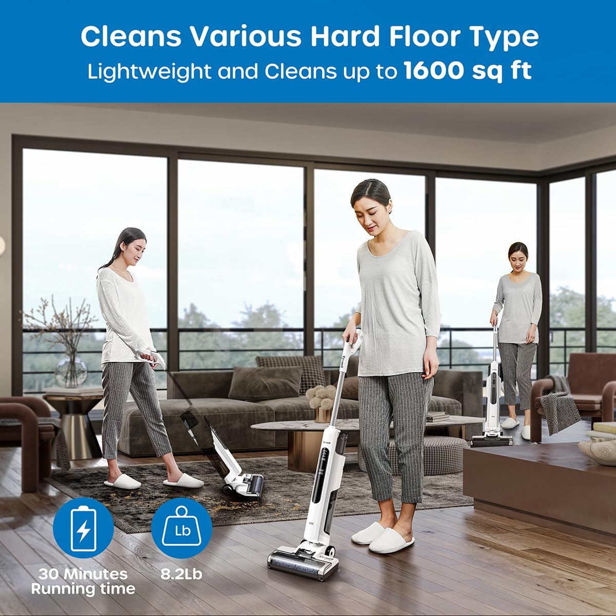 ECOWELL Cordless Wet Dry Vacuum Cleaner, Smart Vacuum, Mop, and Self-Cleaning System Combo with LCD Display, Long Runtime