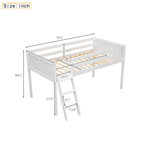 Full Size Loft Bed with L-Shaped Desk, Wardrobe and Storage Shelves, Solid Wood Bedframe w/Safety Guardrails & Ladder for Kids Teens Adults