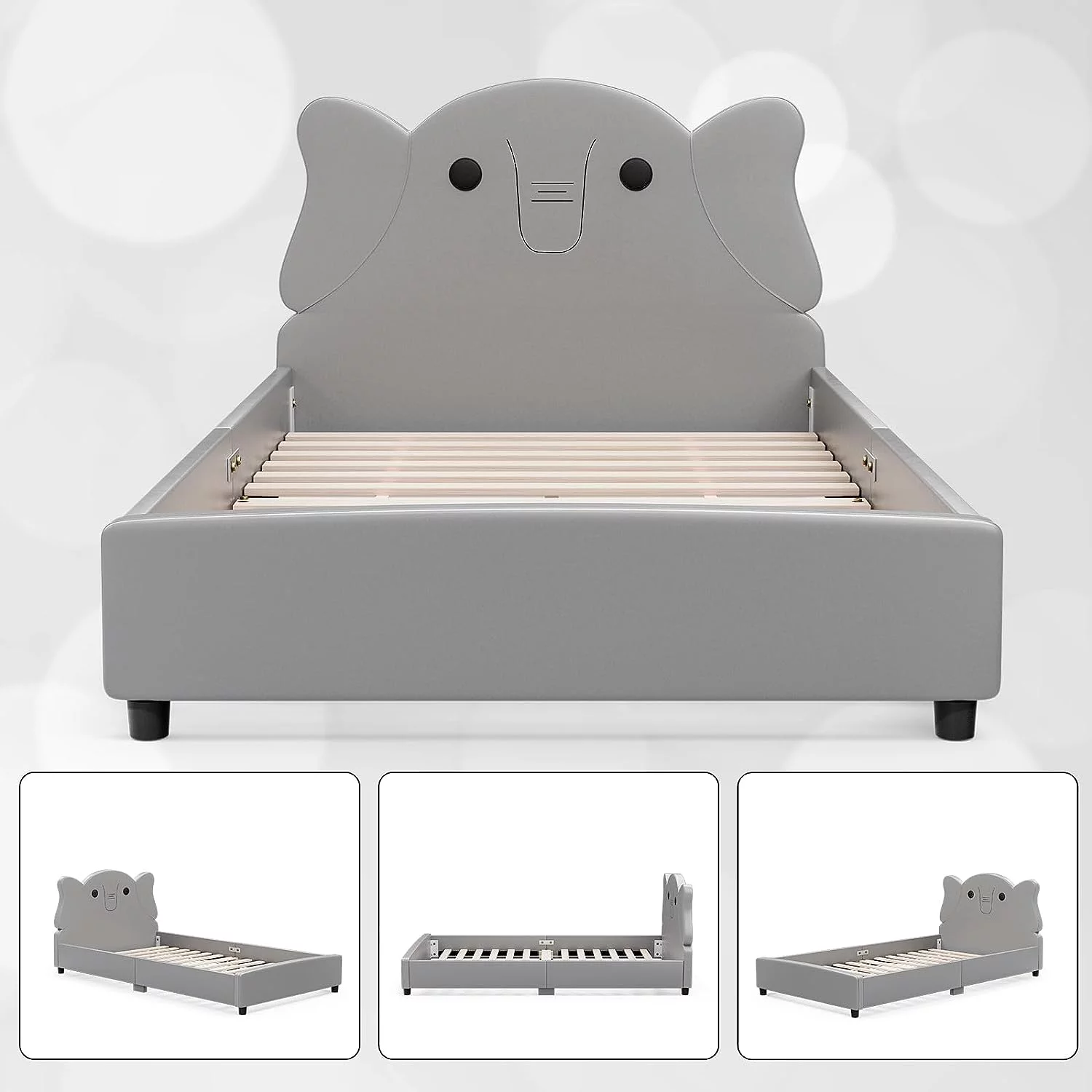 IKIFLY Twin Bed Frames for Kids, Children Upholstered Twin Platform Bed Frame with Headboard, Solid Wood Slats, Toddler Bed for Boys & Girls, Teens