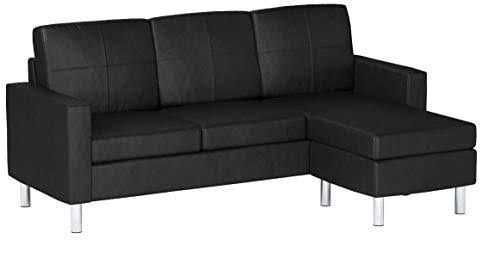Modern Bonded Leather Sectional Sofa - Small Space Configurable Couch - Black