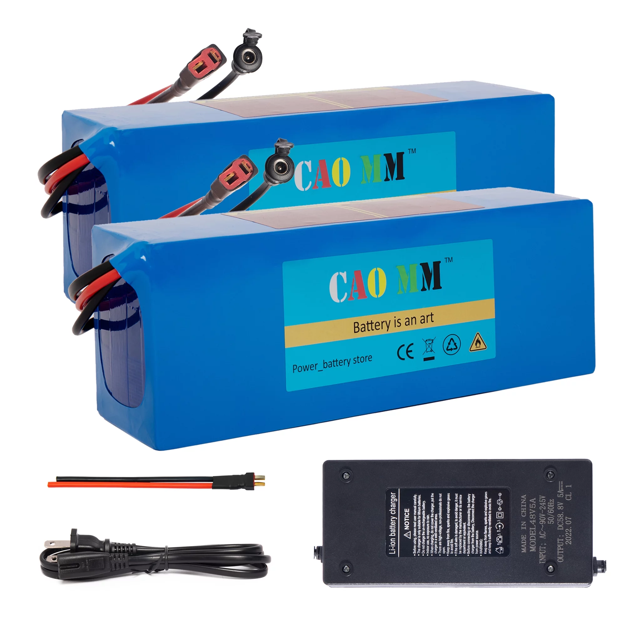 2PCS Ebike Battery 48V 10Ah Lithium Battery with 5A Fast Charger T Plug for Electric Bike Motor