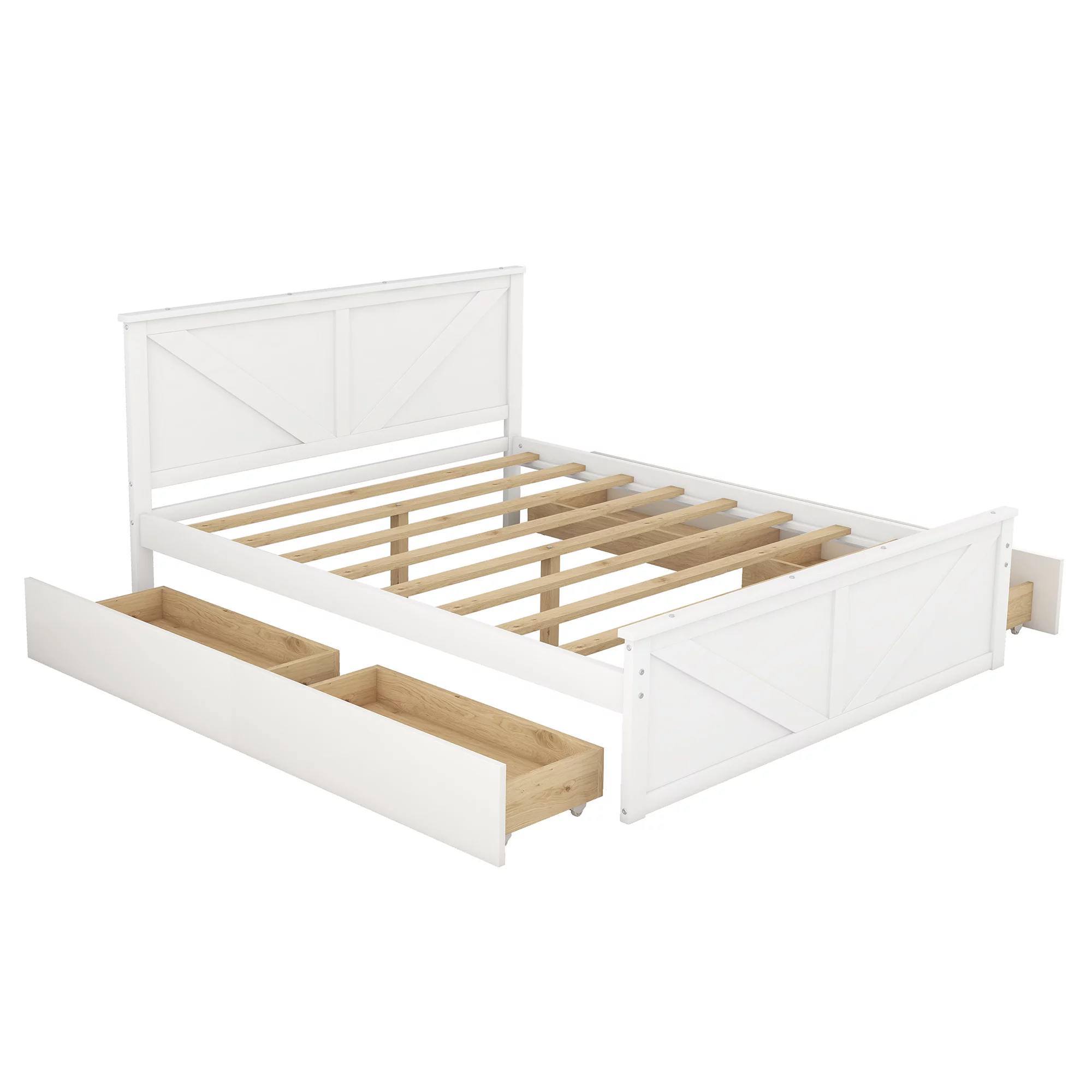 iRerts Queen Platform Bed Frame with 4 Storage Drawers, Wood Queen Bed Frame with Headboard, Slats Support and Support Legs
