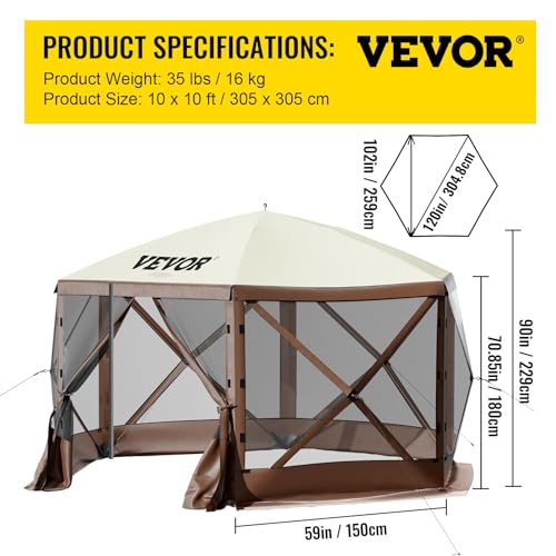 VEVOR Pop Up Gazebo Screen Tent, Pop-Up Instant Gazebo Tents with Mosquito Netting Outdoor Canopy