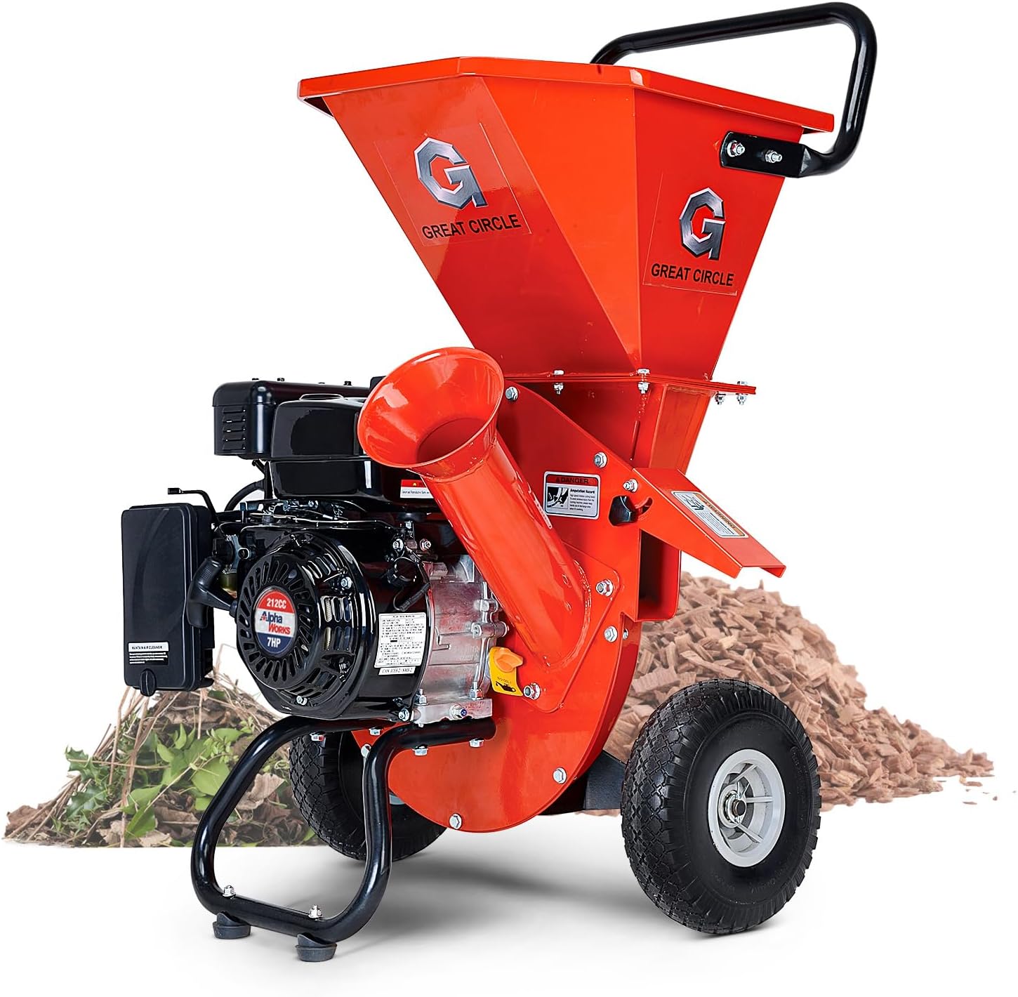 GreatCircleUSA Wood Chipper Shredder Mulcher Heavy Duty Gas Powered 3 in 1 Multi-Function 3" Inch Max Wood Diameter Capacity EPA/CARB Certified Aids