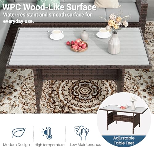 Wisteria Lane Outdoor Patio Furniture Set, 7 Piece Outdoor Dining Sectional Sofa with Dining Table and Chair