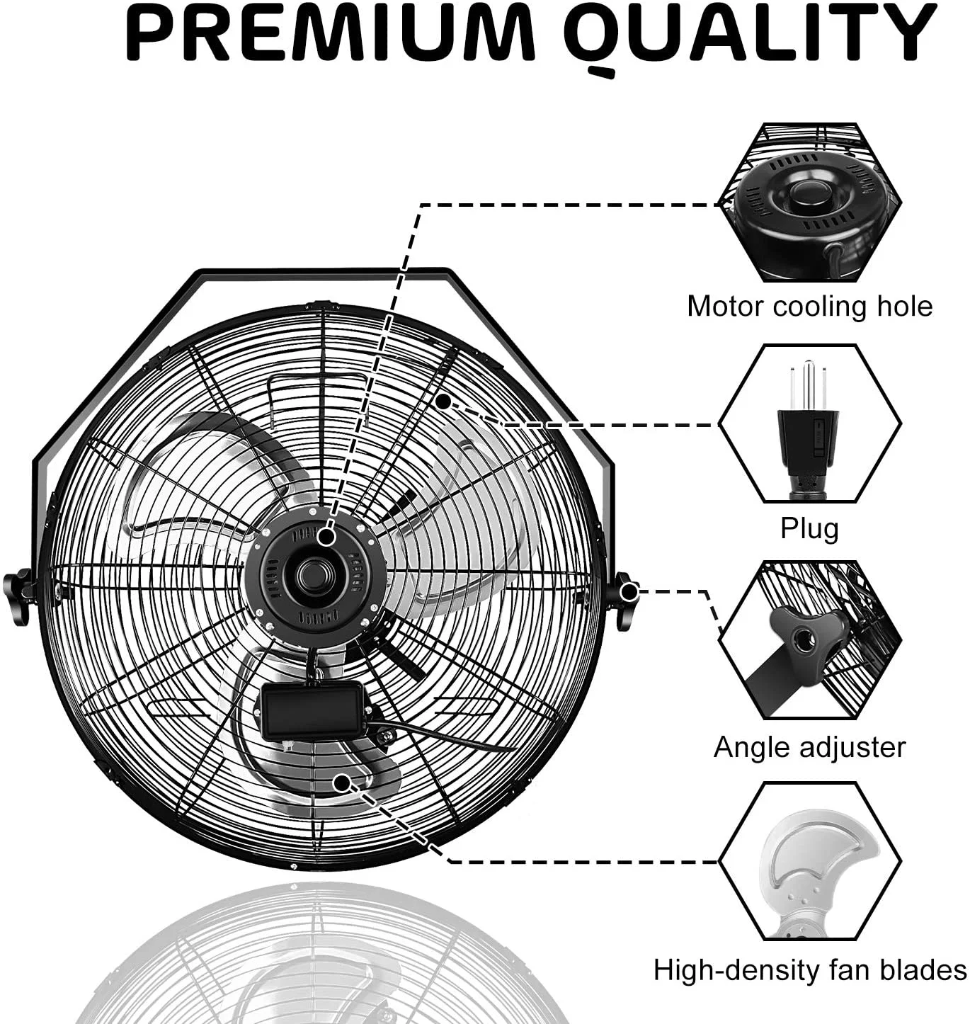 Simple Deluxe 18'' Industrial Wall Mount Ventilation Fan, 3 Speed Commercial Ventilation Metal Fan, Black, 2-Pack