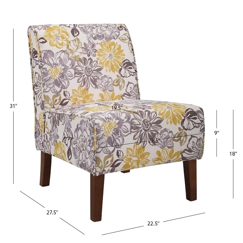 Riverbay Furniture Transitional Fabric Floral Accent Chair in Gray/Yellow
