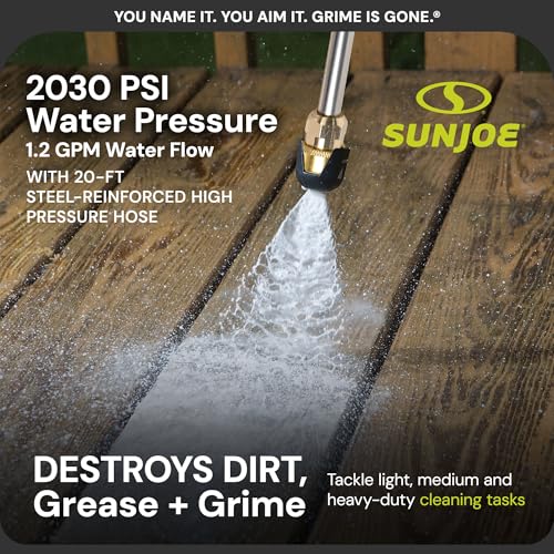 Sun Joe Electric Pressure Power Washer, 2030 PSI (PWMA Certified), 1.2 GPM, Dual Soap Tanks, (35-FT GFCI Water-Safe, Power Cord), SPX3000