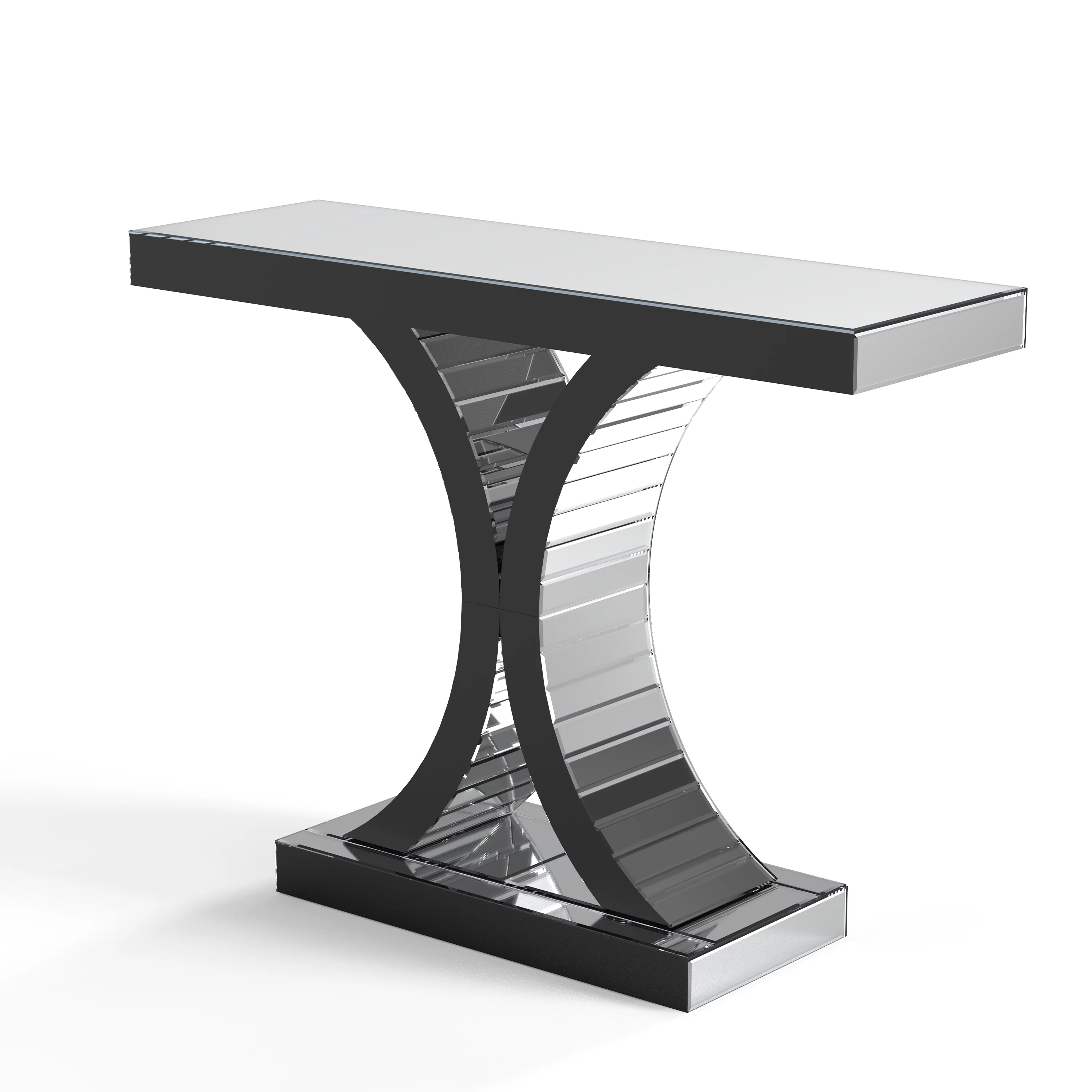 Modern Mirrored Console Table Glass Accent Table X-Cross Sofa Table Entryway Table for Hallway Living Room Bedroom