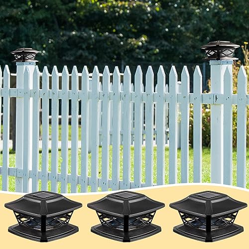 24 Packs Solar Post Cap Lights Outdoor Fence Post Lights Waterproof LED Solar Powered Deck Cap Lights for 4x4 5x5 6x6 Posts Fence Deck Patio Garden