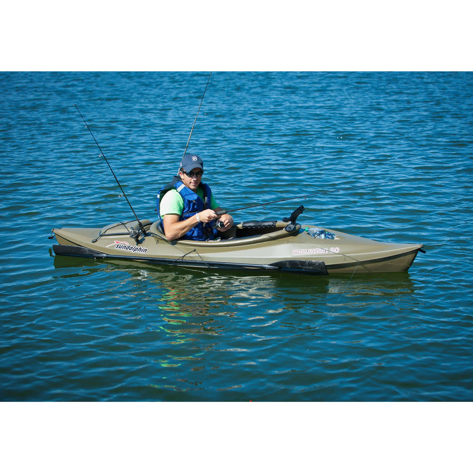 Sun Dolphin Excursion 10 Ft. Sit-in Fishing Kayak Olive, Paddle Included - Radiant Selections