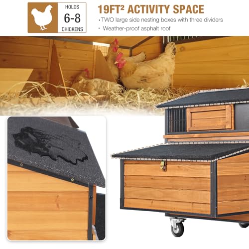 Chicken Coop Large Wooden Chicken Tractor for 6&ndash;8 Chickens, Outdoor Hen House with Metal Run Poultry Cage-Upgraded All Metal Frame