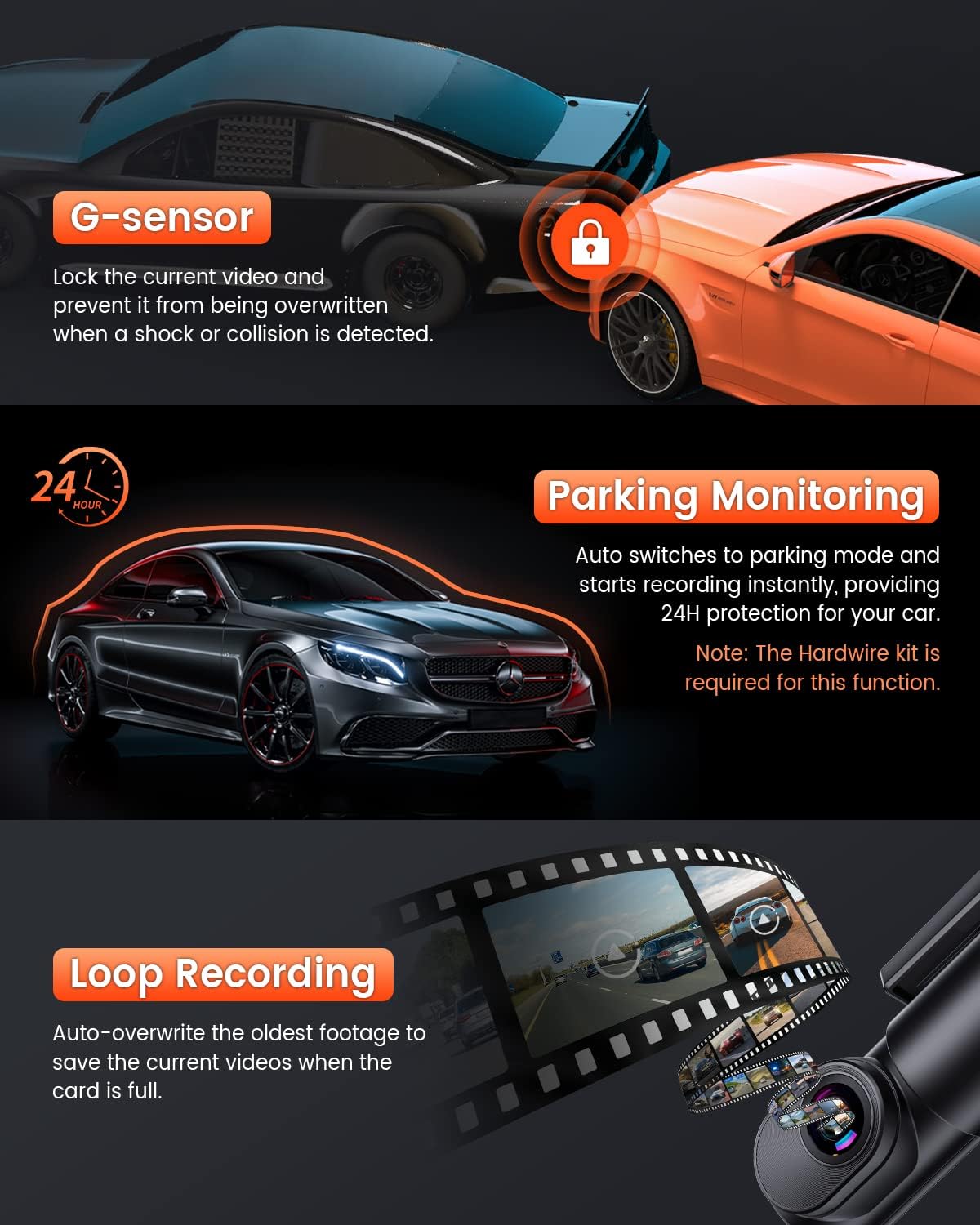 Dash Cam WiFi 2.5K Car Camera, Front Dash Camera for Cars with Night Vision, 24 Hours Parking Mode, WDR, Loop Recording, G-Sensor, 170°Wide Angle