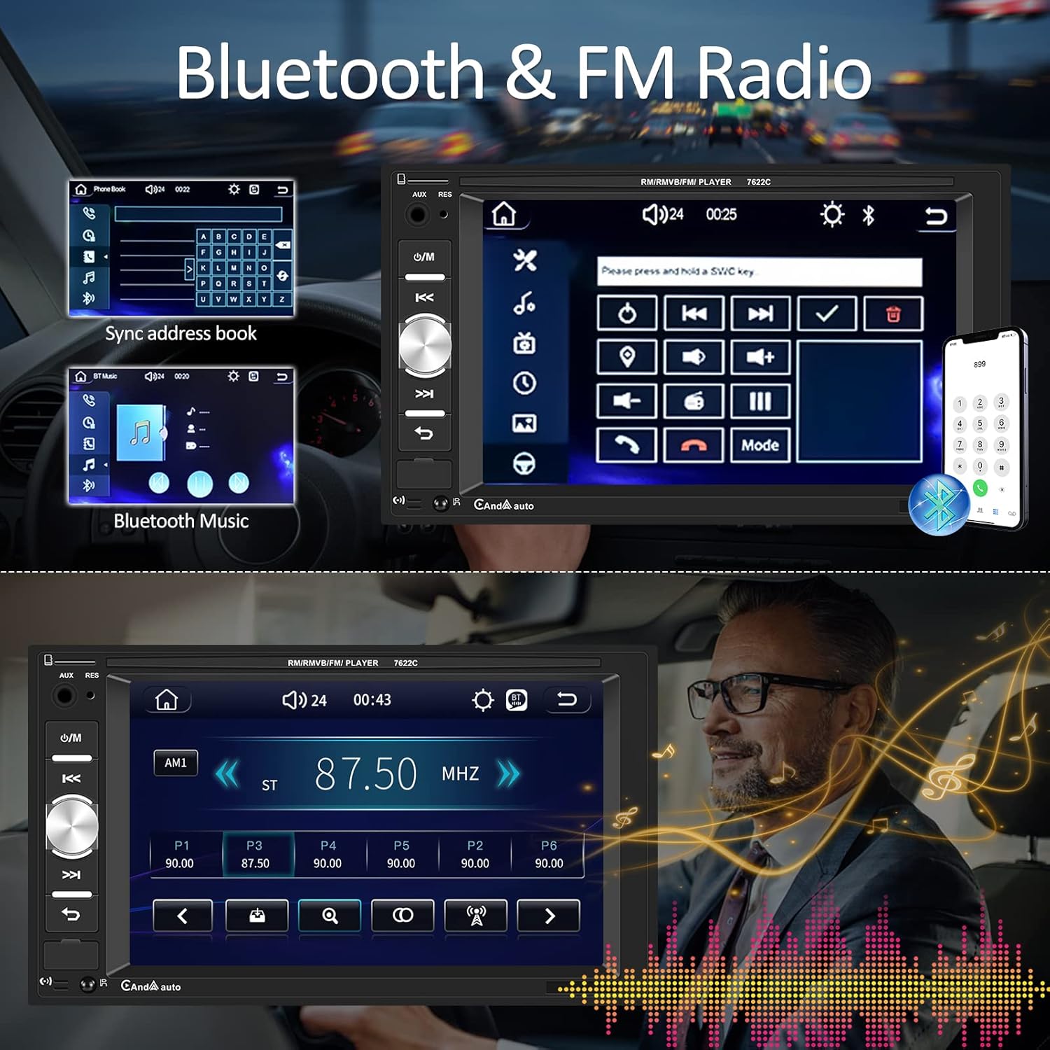 Double Din Car Stereo with Carplay/Android Auto 6.2&ldquo